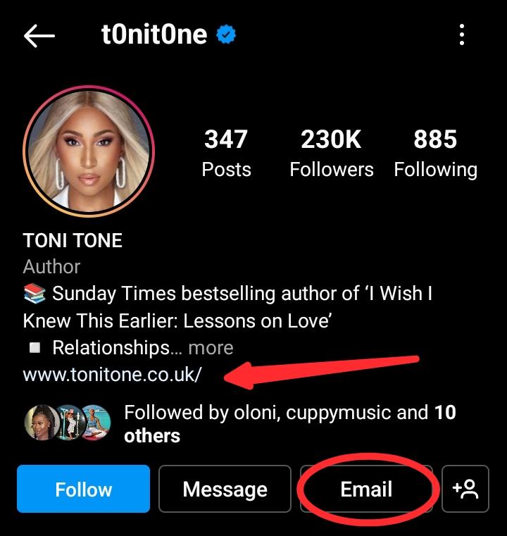 influencer's bio on Instagram