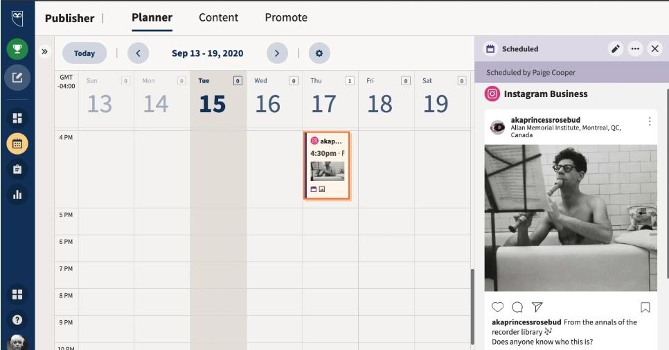 Scheduled post visible in calendar view in Hootsuite Planner