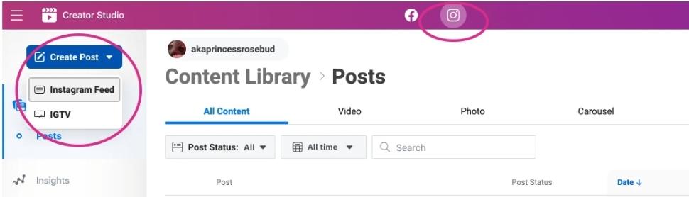Creating an Instagram post in Creator Studio