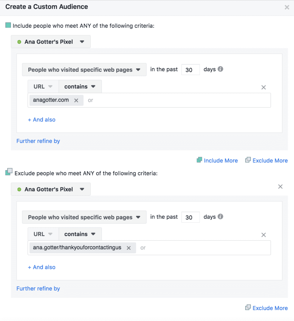 Exclusionary Facebook ad retargeting options