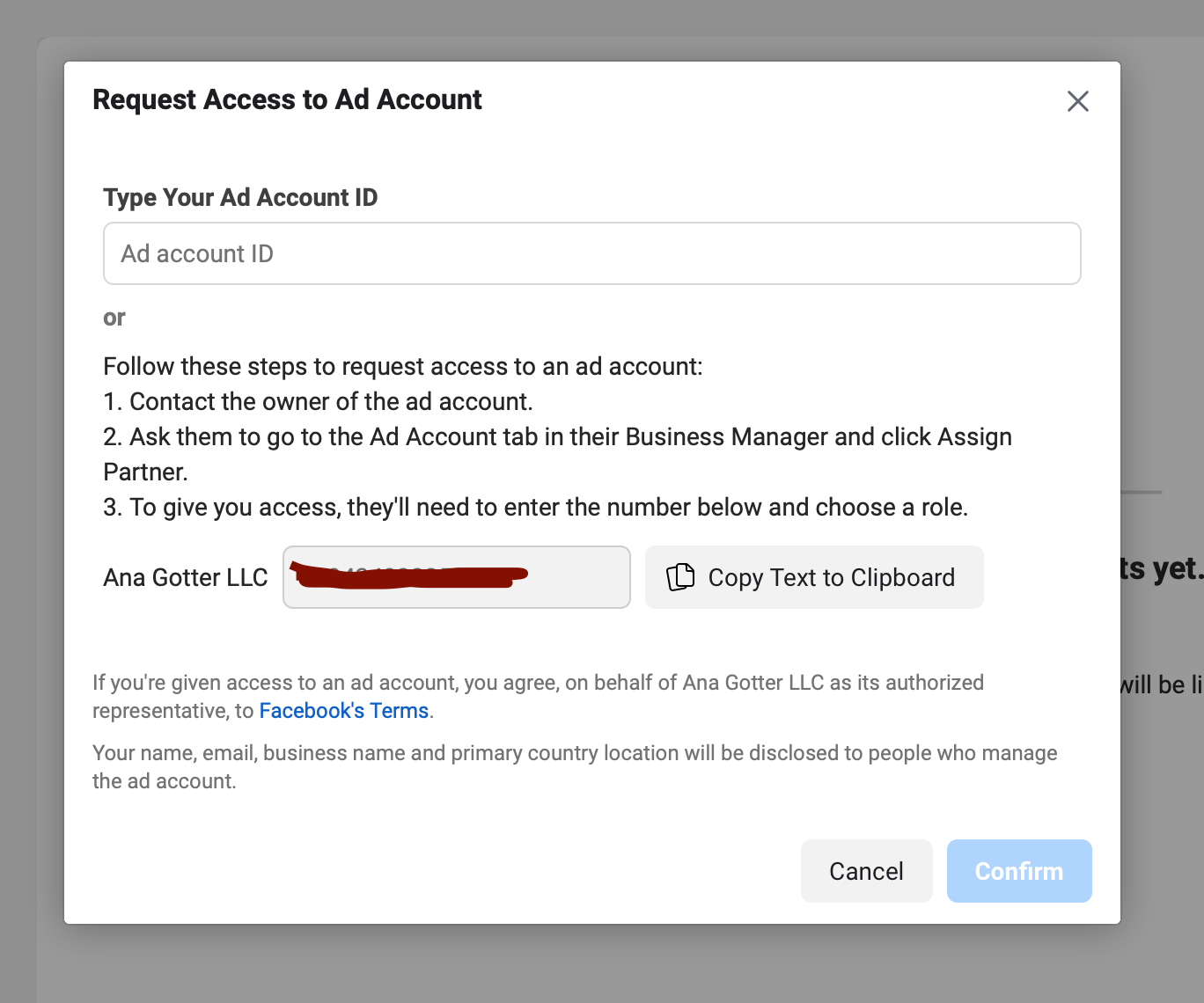 How to share Facebook Ad account access