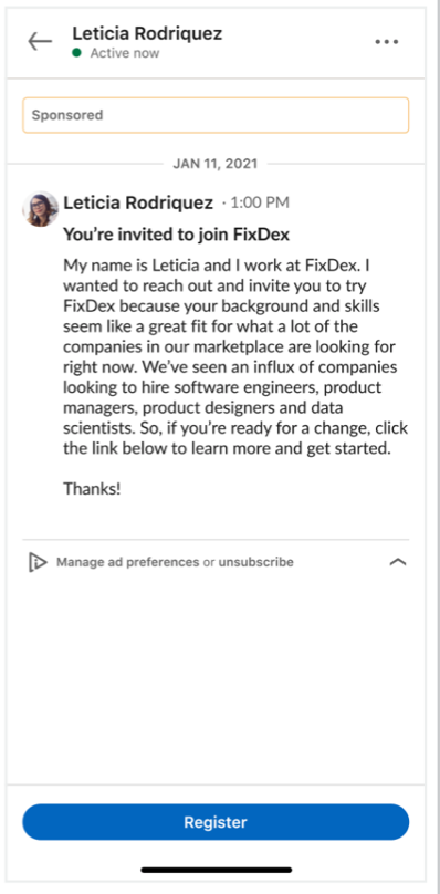 LinkedIn messaging ad format